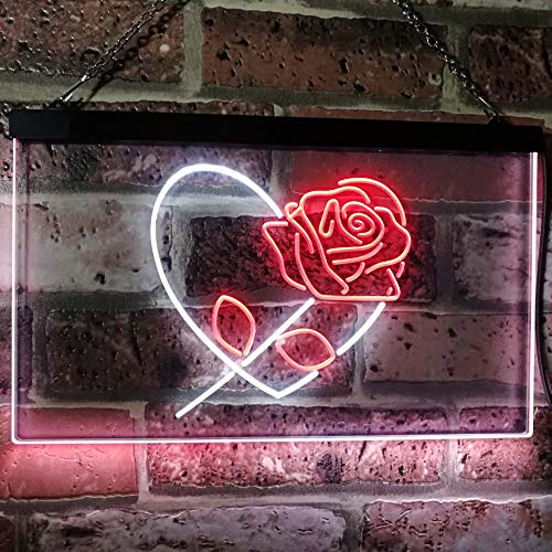 Rose Flower Heart Dual LED Neon Light Sign